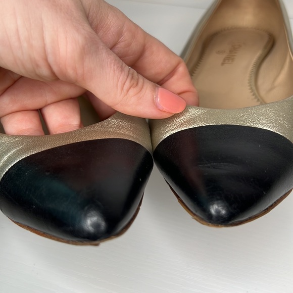 Chanel Ballerina Flats Gold/Black Sz 36.5 - Picture 11 of 12